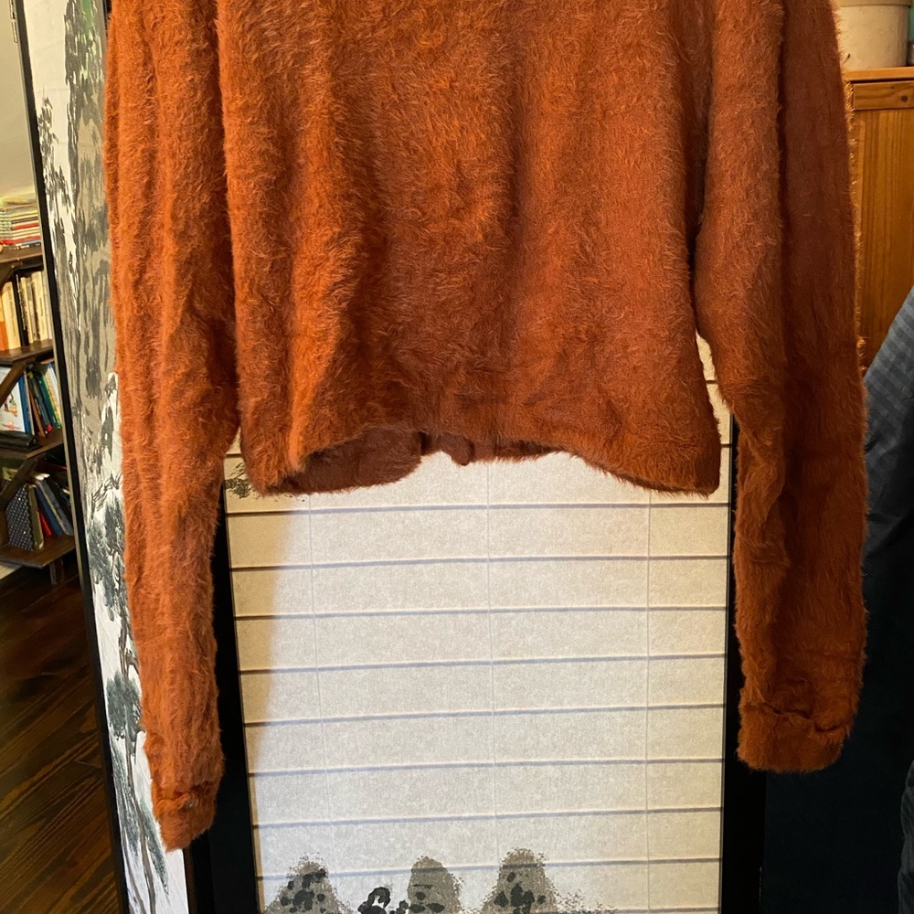 Free People Off-Shoulder Fuzzy Cardigan in Orange - Picture 5 of 5